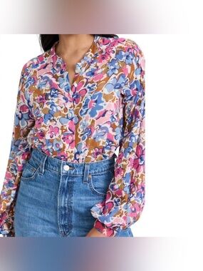Banjanan Ella Flora  Techni Floral Button-Front Blouse Shirt S